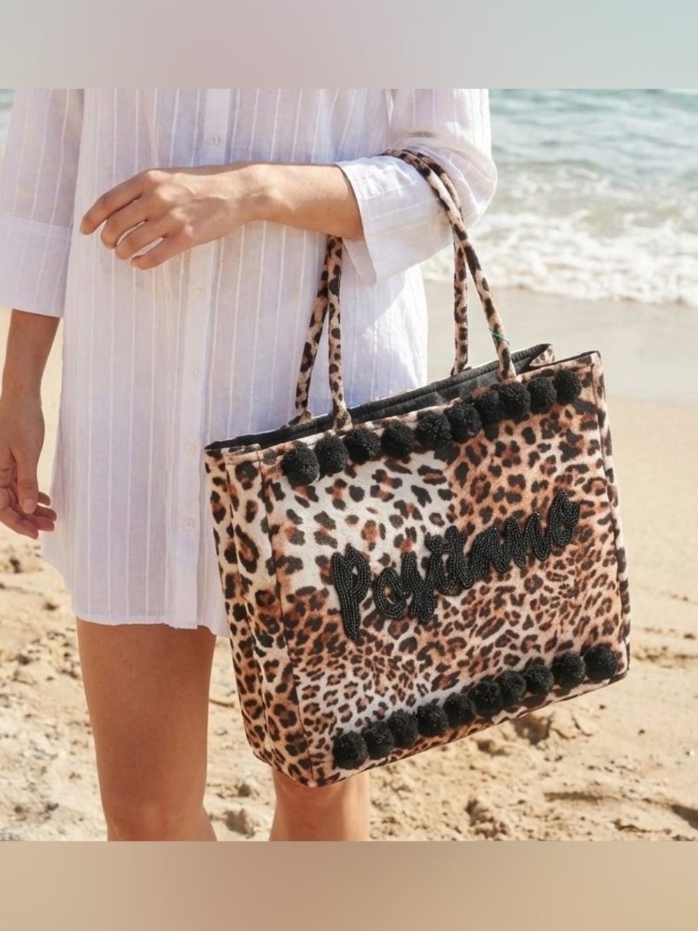 Antica sartoria 2026 Positano Leopard Black & Brown Beach Tote Bag NWT
